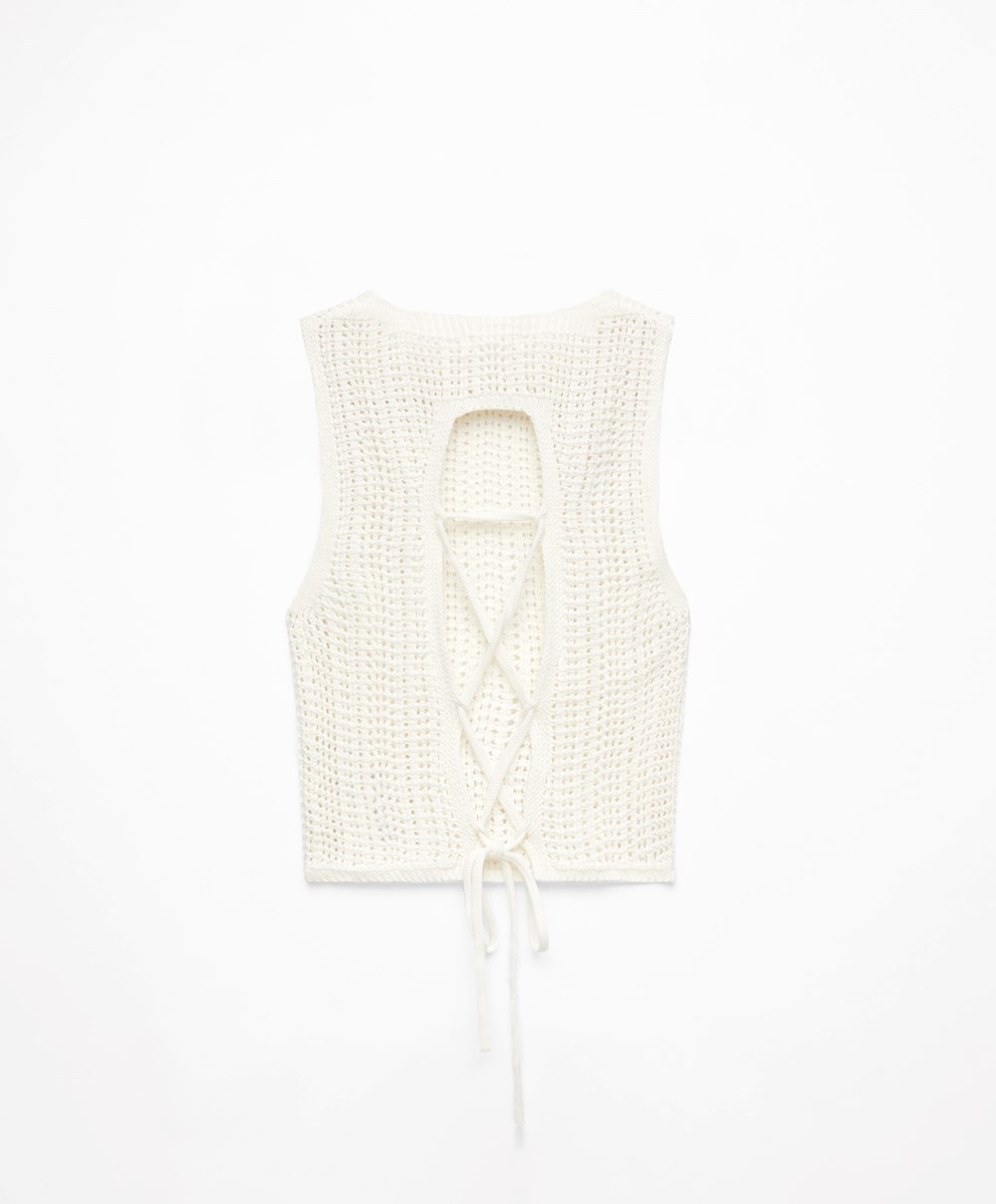 Oysho Cropped Crochet Top Bone Whte | IFYUNJ-913