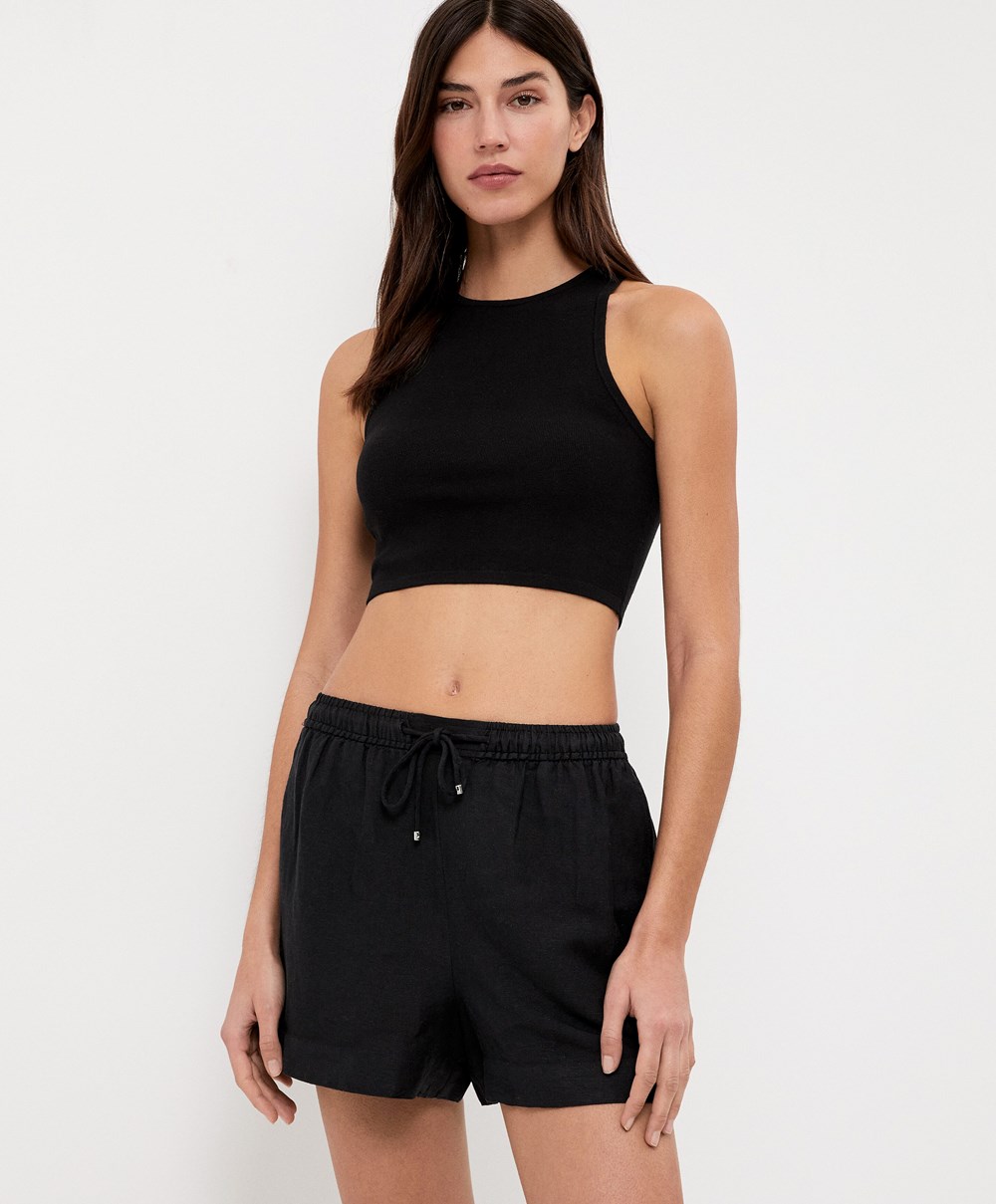 Oysho Cropped Knit Top Fekete | HEKJMZ-130