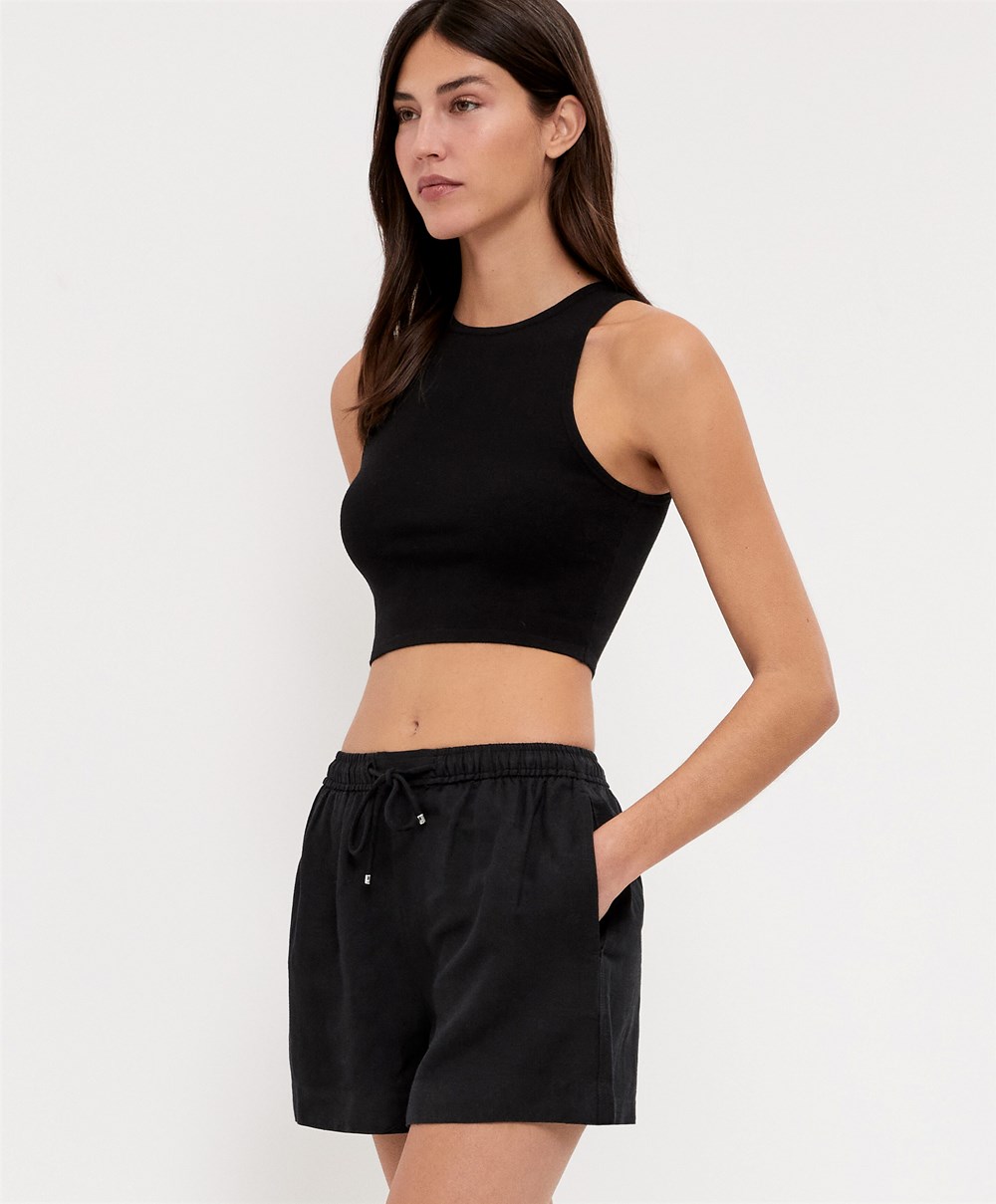 Oysho Cropped Knit Top Fekete | HEKJMZ-130