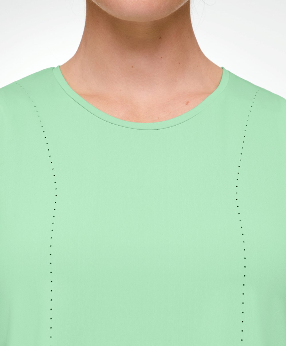 Oysho Cropped Microperforated Technical Ujjatlan T-shirt Menta | HEQUNG-604