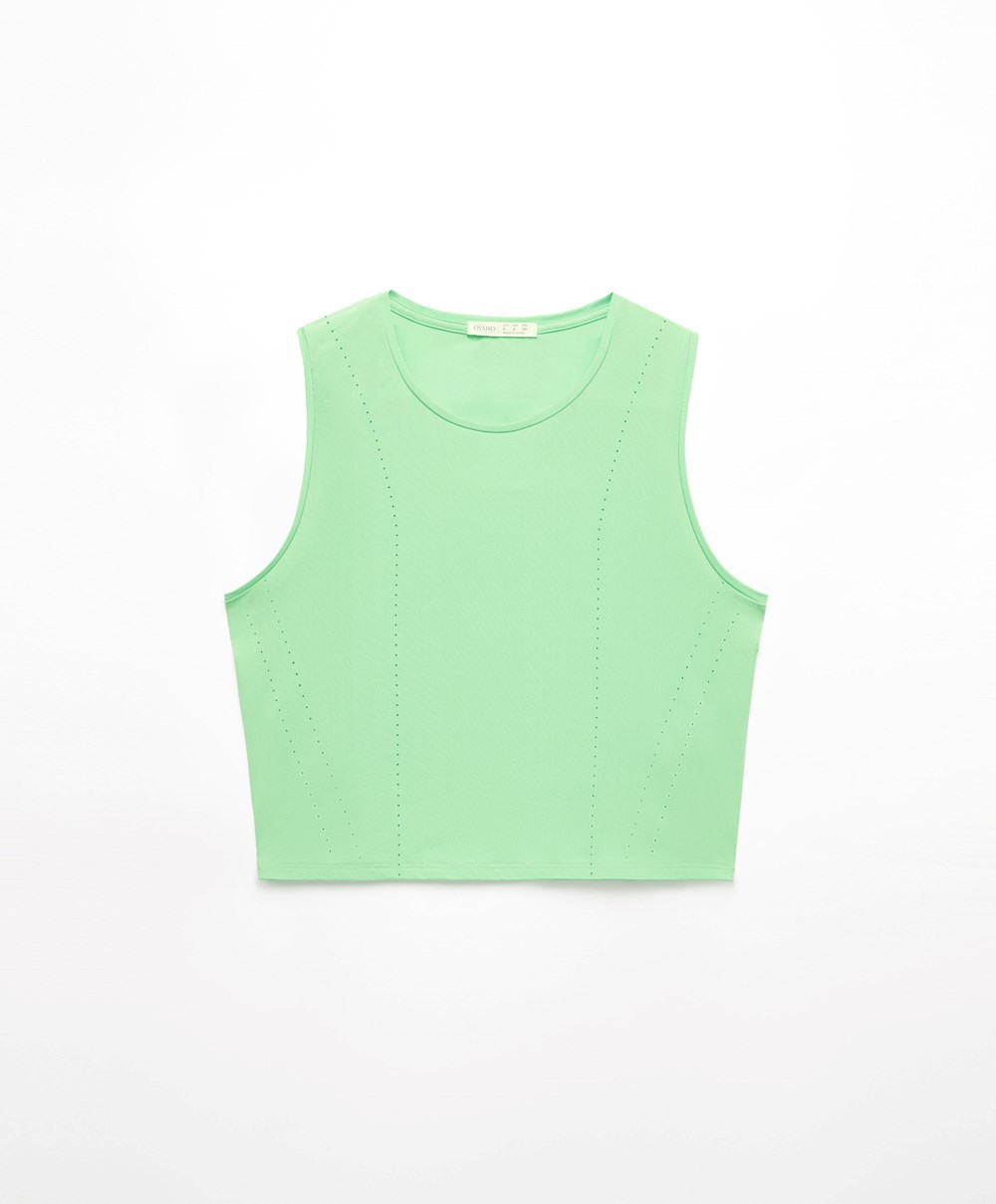 Oysho Cropped Microperforated Technical Ujjatlan T-shirt Menta | HEQUNG-604