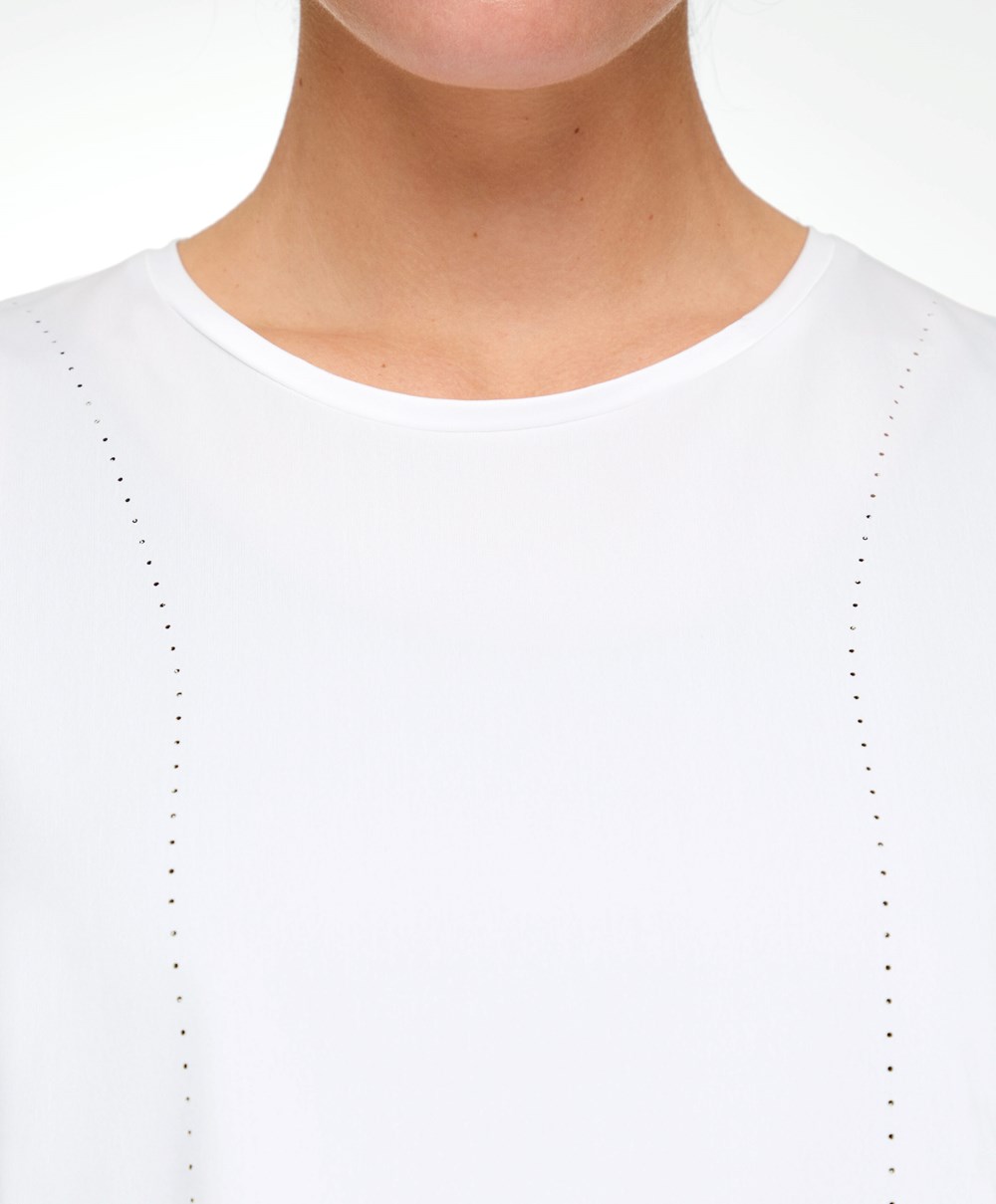 Oysho Cropped Microperforated Technical Ujjatlan T-shirt Fehér | SQBWEV-534