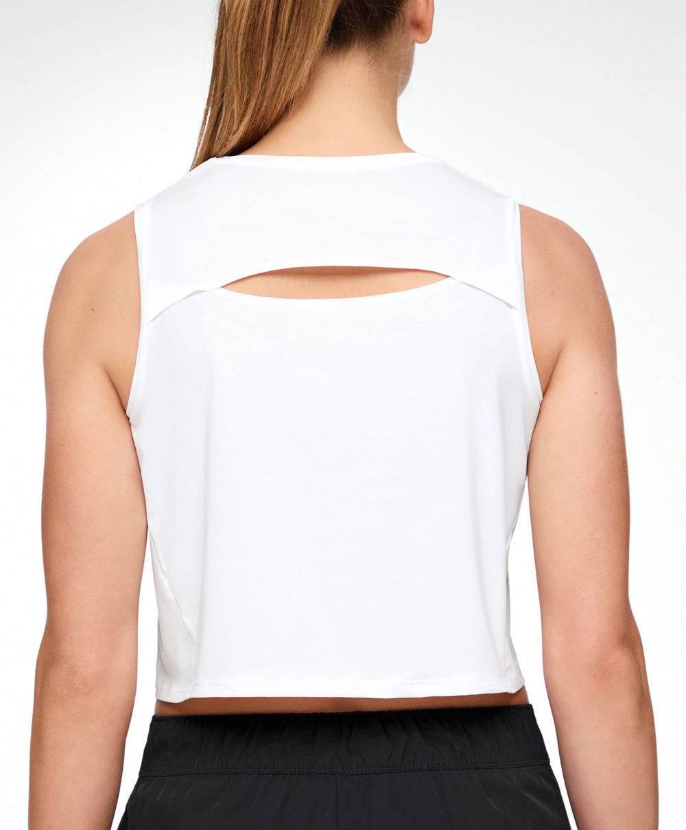 Oysho Cropped Microperforated Technical Ujjatlan T-shirt Fehér | SQBWEV-534