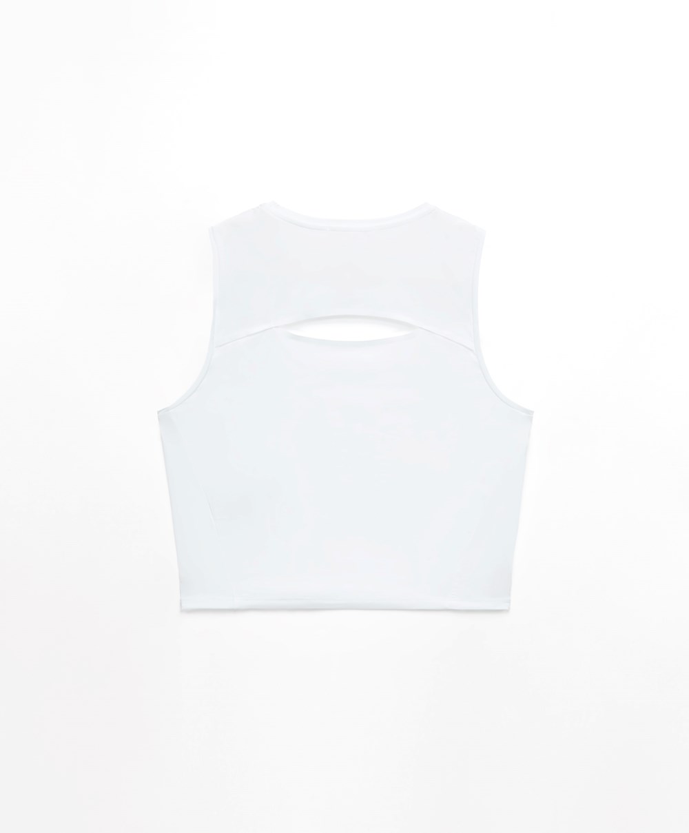 Oysho Cropped Microperforated Technical Ujjatlan T-shirt Fehér | SQBWEV-534