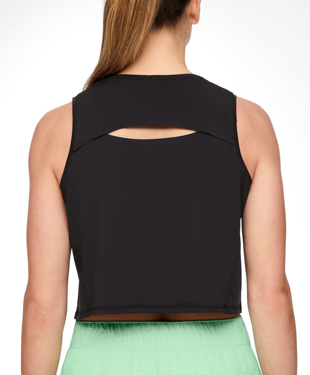 Oysho Cropped Microperforated Technical Ujjatlan T-shirt Fekete | WSEXBU-475