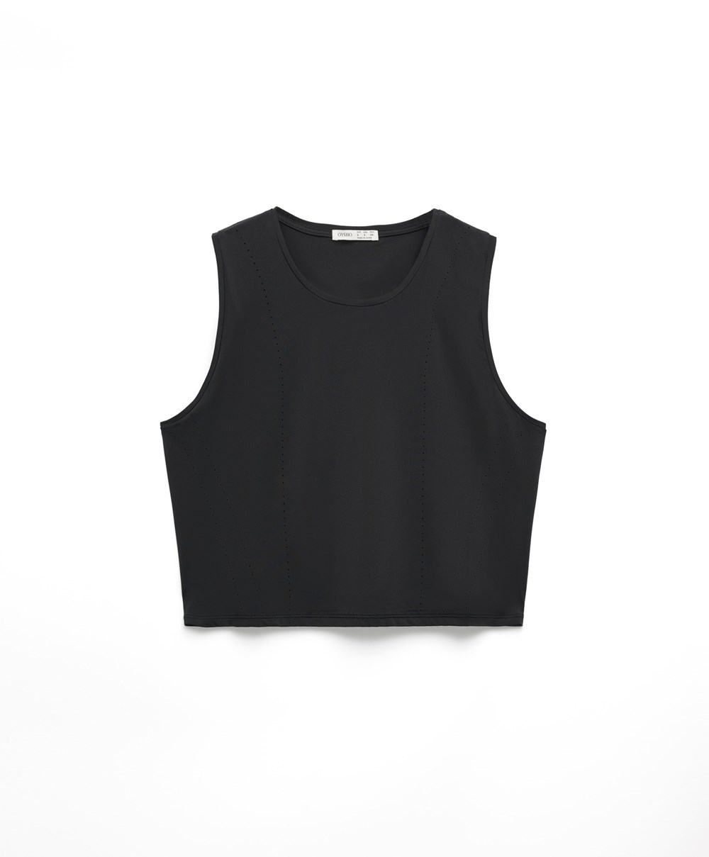 Oysho Cropped Microperforated Technical Ujjatlan T-shirt Fekete | WSEXBU-475