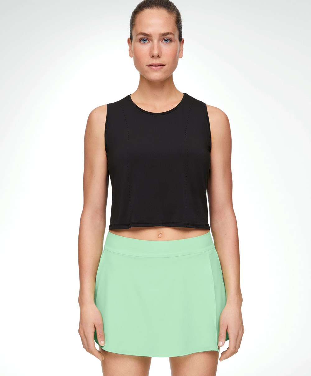 Oysho Cropped Microperforated Technical Ujjatlan T-shirt Fekete | WSEXBU-475