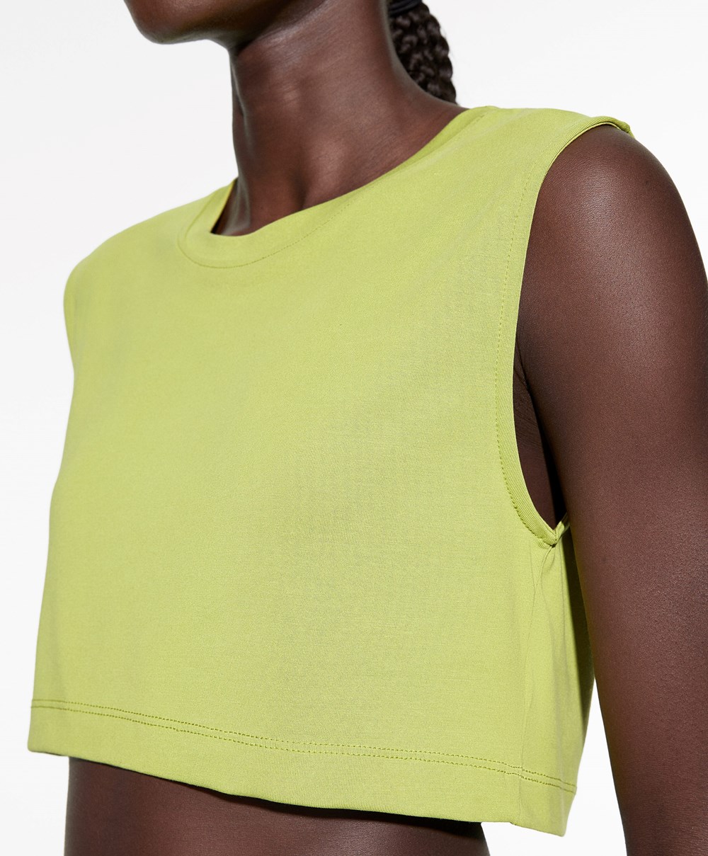 Oysho Cropped Modal T-shirt Zöld | FRMOIH-472