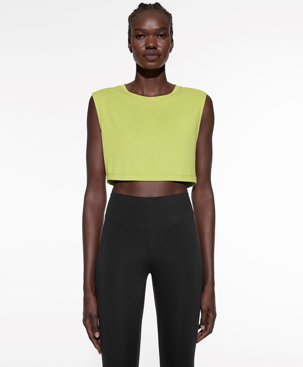 Oysho Cropped Modal T-shirt Zöld | FRMOIH-472