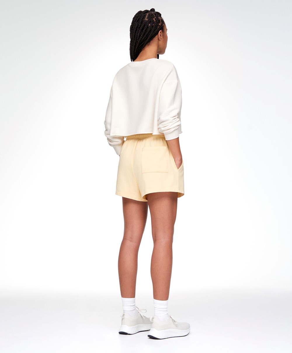 Oysho Cropped Pamut Sweatshirt Cream-white | UIEYBG-836