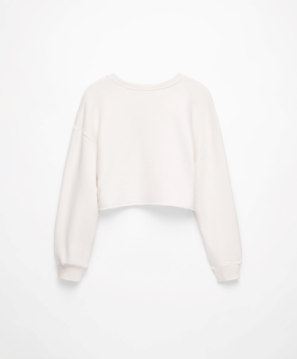 Oysho Cropped Pamut Sweatshirt Cream-white | UIEYBG-836