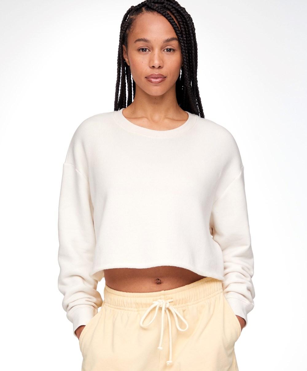 Oysho Cropped Pamut Sweatshirt Cream-white | UIEYBG-836