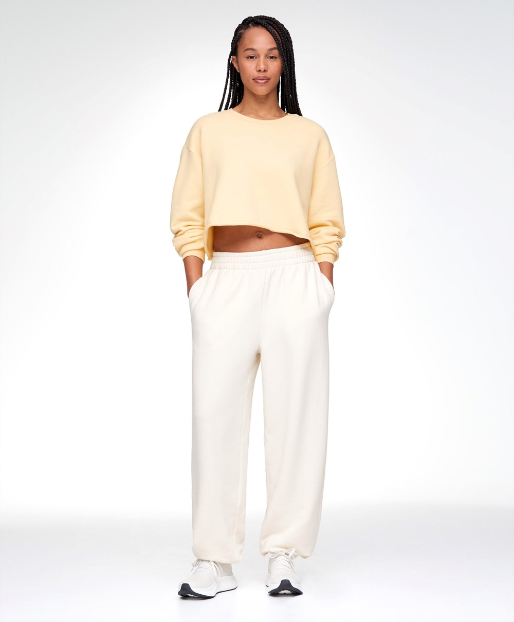 Oysho Cropped Pamut Sweatshirt Sárga | LOGKJA-084