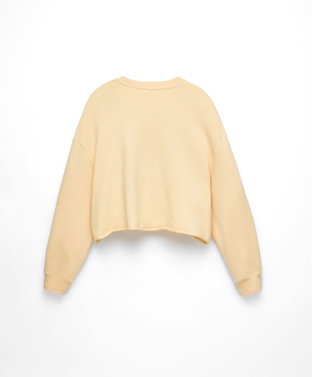 Oysho Cropped Pamut Sweatshirt Sárga | LOGKJA-084