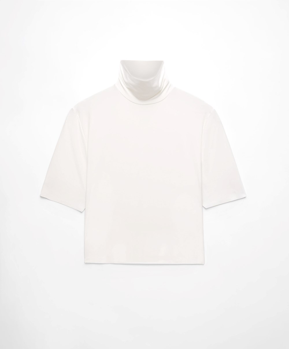 Oysho Cropped T-shirt With Raised Neck Fehér | TOLZMB-583