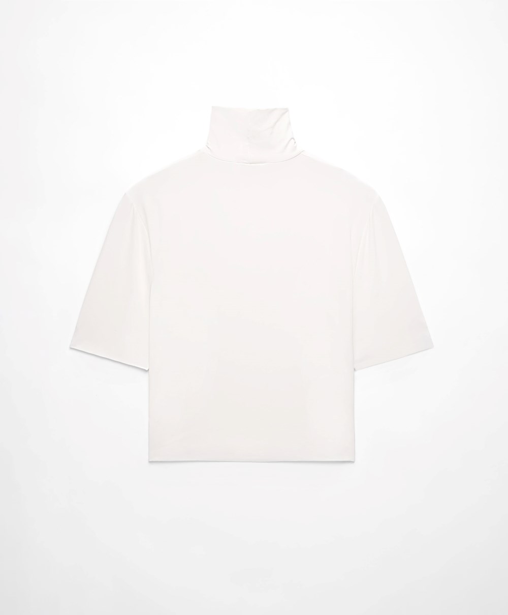 Oysho Cropped T-shirt With Raised Neck Fehér | TOLZMB-583