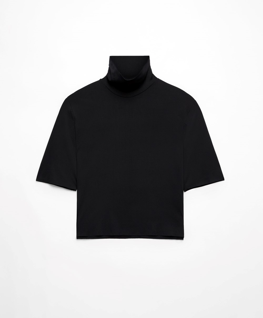 Oysho Cropped T-shirt With Raised Neck Fekete | VDWNQU-148