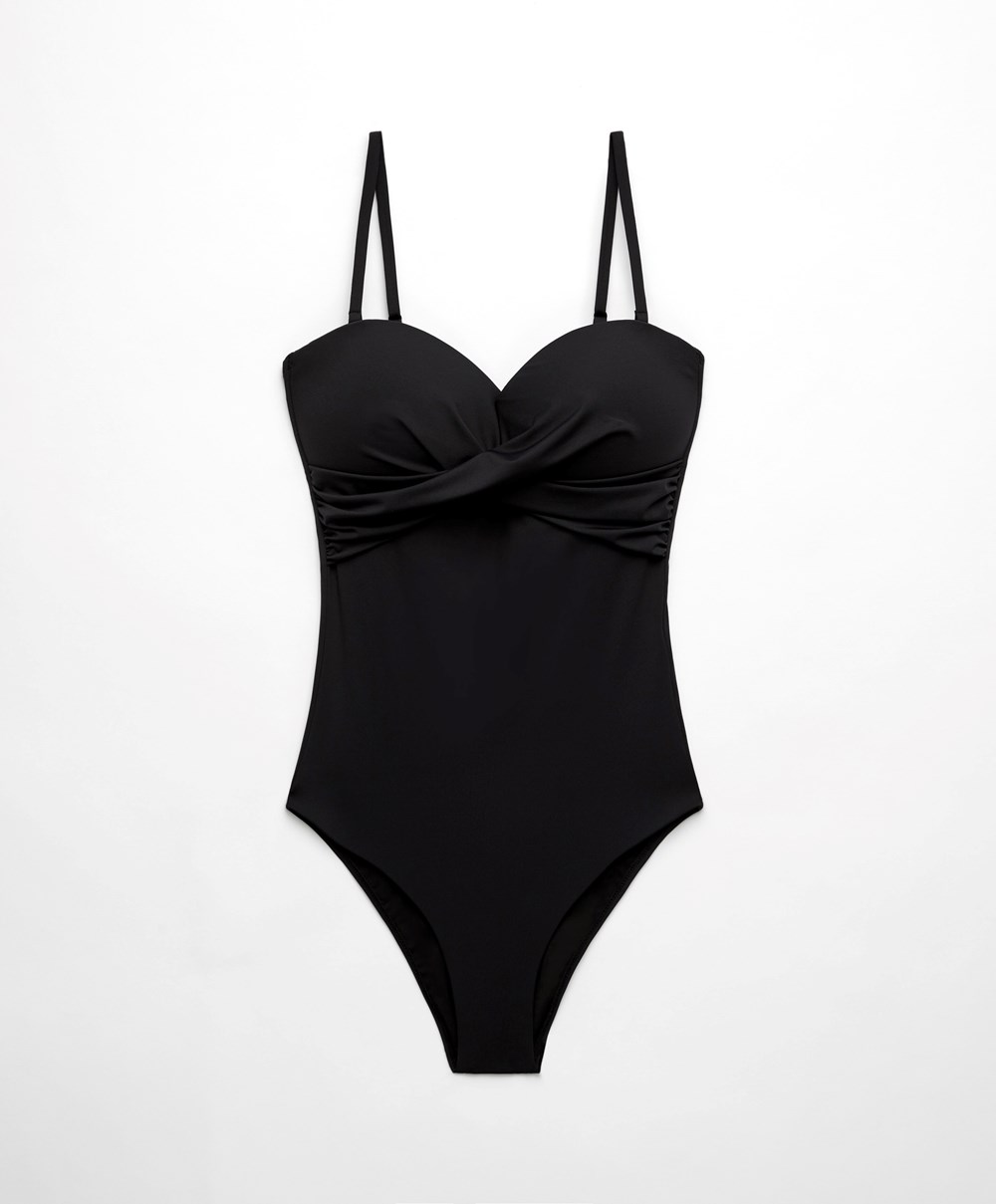 Oysho Crossover Neckline Swimsuit Fekete | BUMSDQ-458