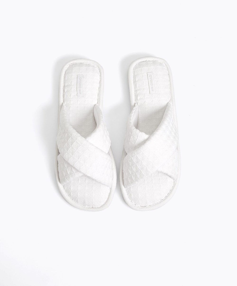 Oysho Crossover Waffle Sandals Fehér | RLEBFI-384