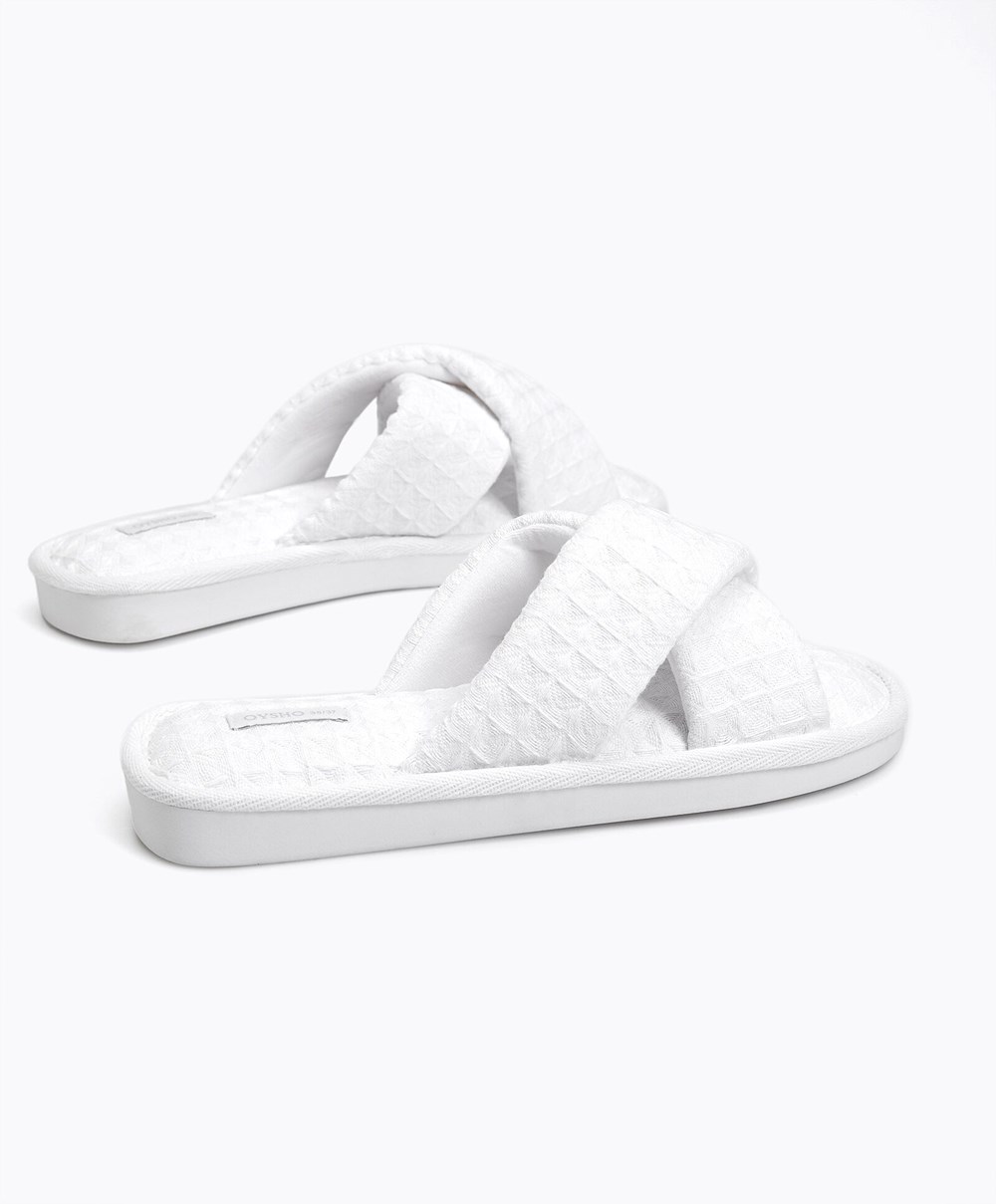 Oysho Crossover Waffle Sandals Fehér | RLEBFI-384