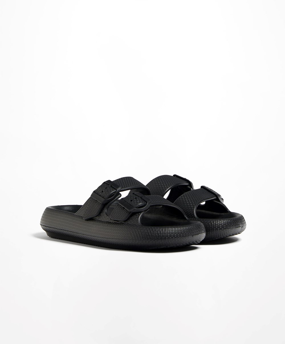 Oysho Csatos Moulded Beachwear Platforms Fekete | AWZFVU-329