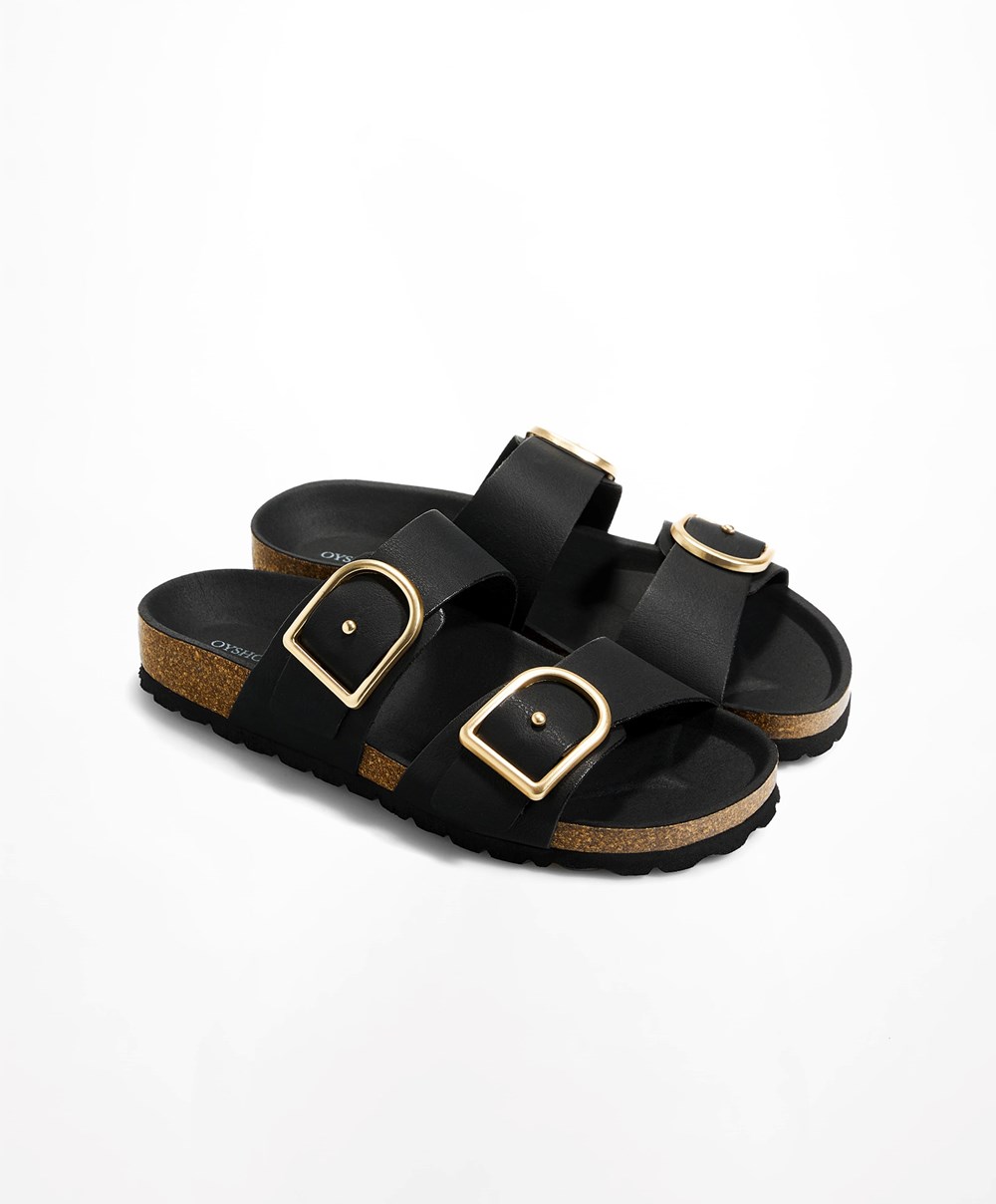 Oysho Csatos Sandals Fekete | DMATEN-915