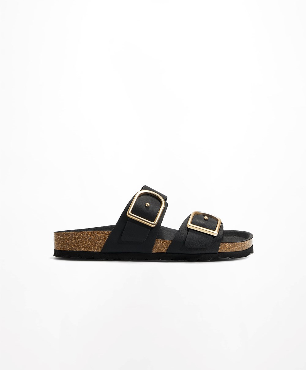 Oysho Csatos Sandals Fekete | DMATEN-915