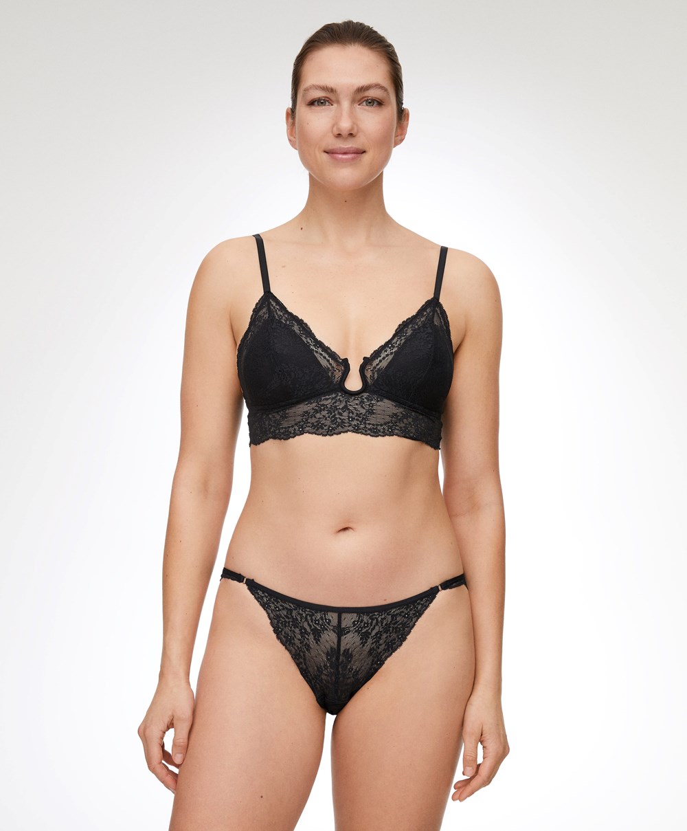 Oysho Csipke Bralette Fekete | AQBFLW-078