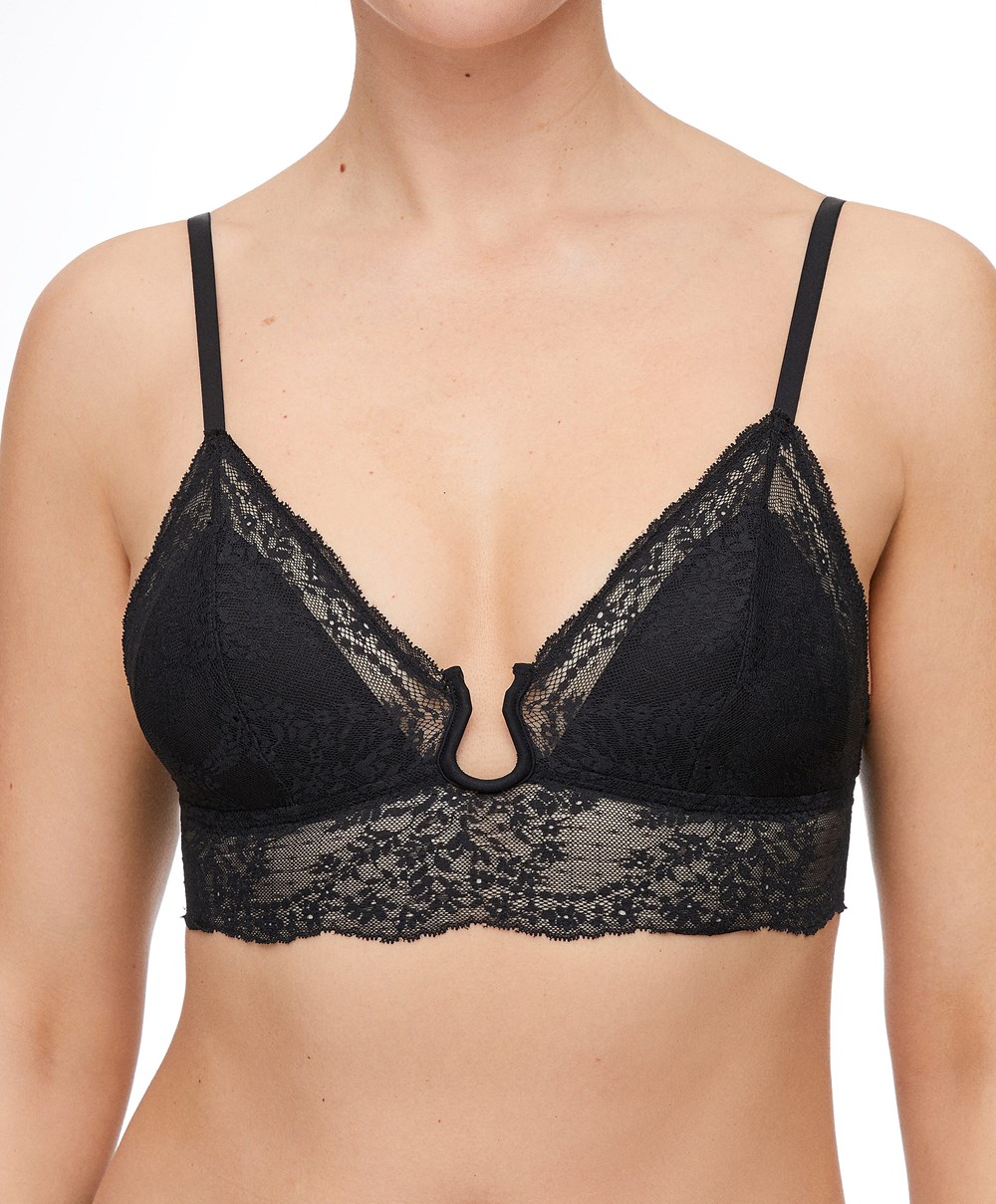 Oysho Csipke Bralette Fekete | AQBFLW-078