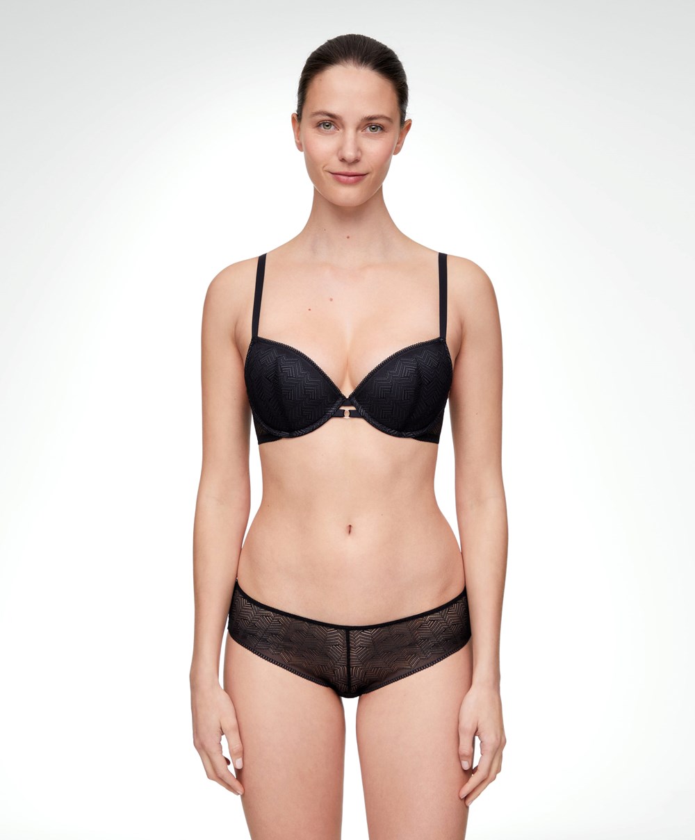 Oysho Csipke Classic Push-up Bra Fekete | YRJZCO-948