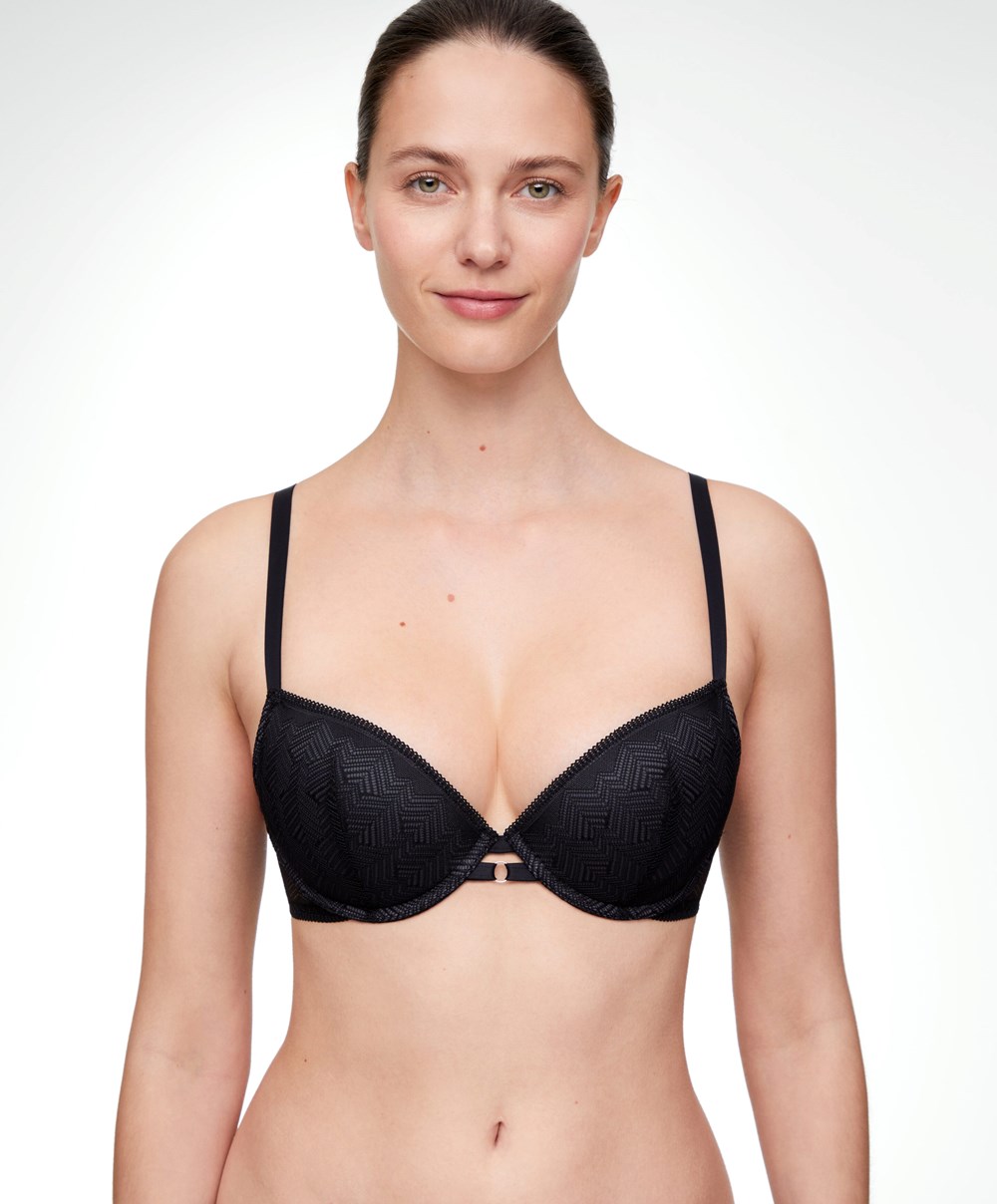 Oysho Csipke Classic Push-up Bra Fekete | YRJZCO-948