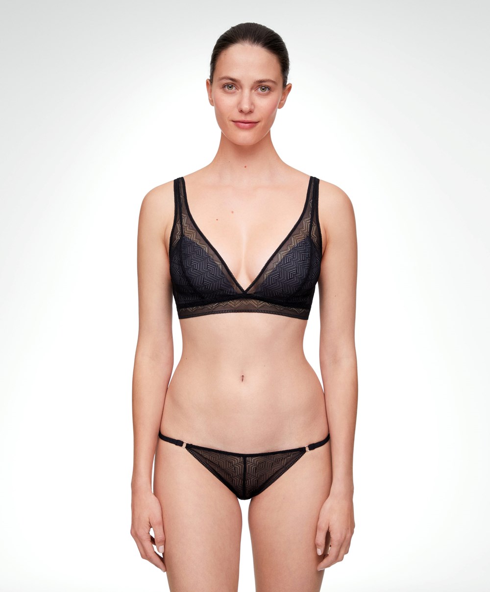 Oysho Csipke Triangle Bra Fekete | GAWZEP-781