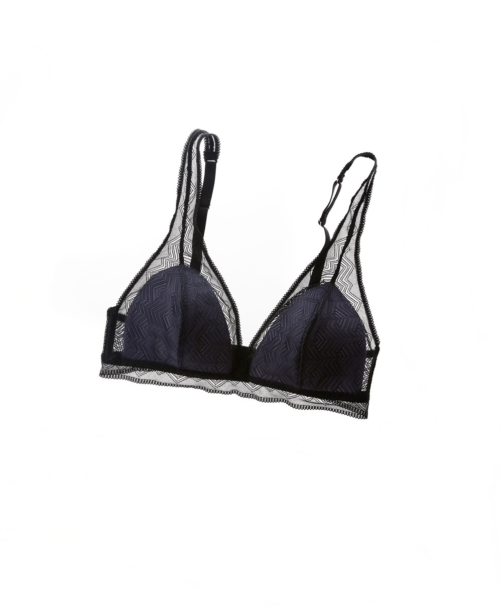 Oysho Csipke Triangle Bra Fekete | GAWZEP-781