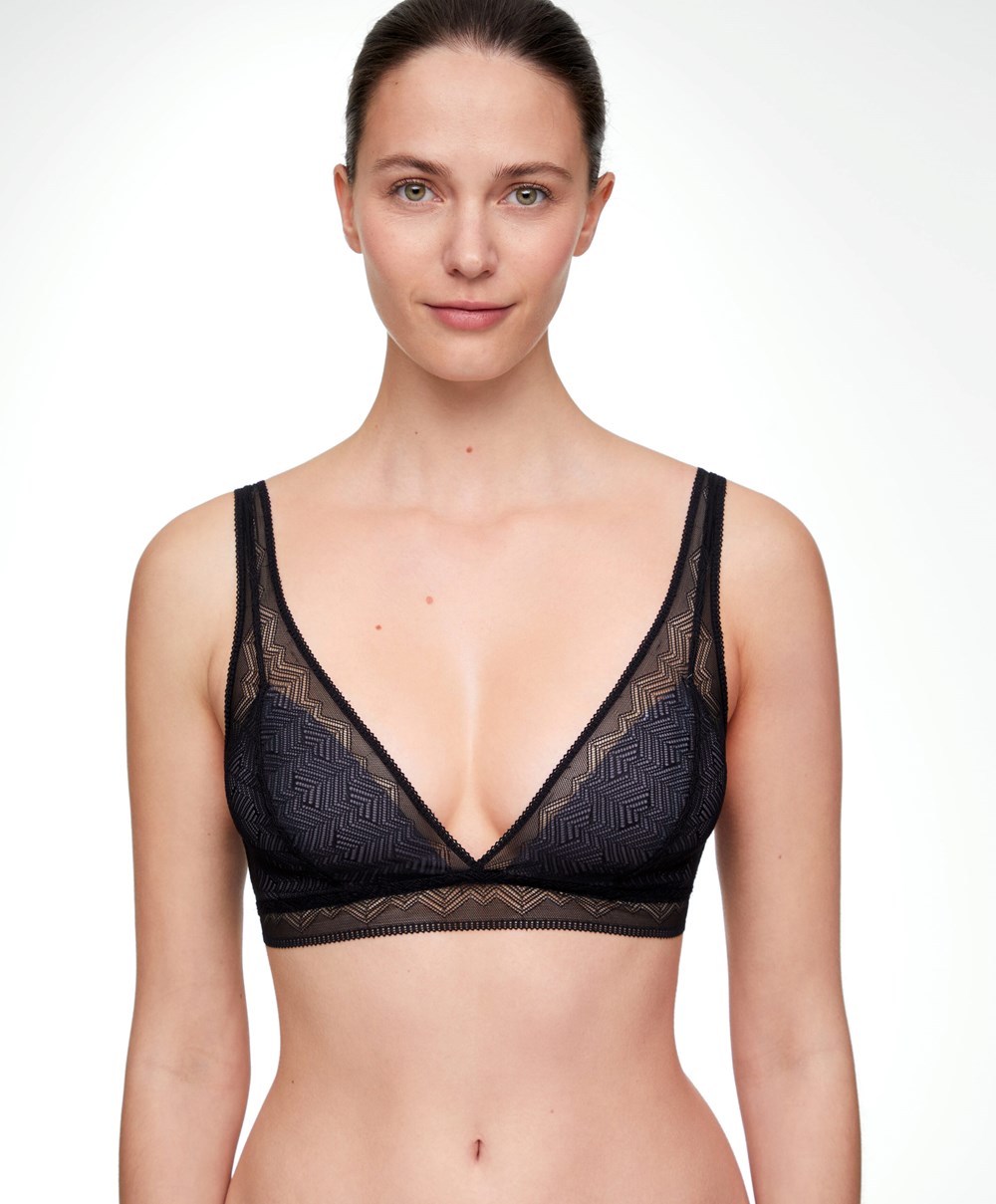 Oysho Csipke Triangle Bra Fekete | GAWZEP-781