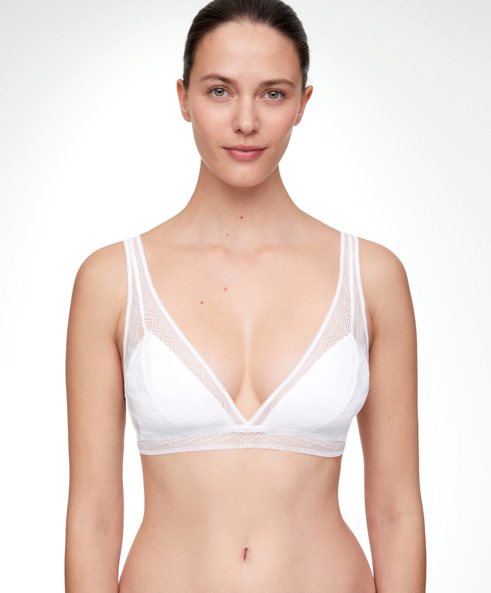 Oysho Csipke Triangle Bra Pale Ecru | NTRCHO-908