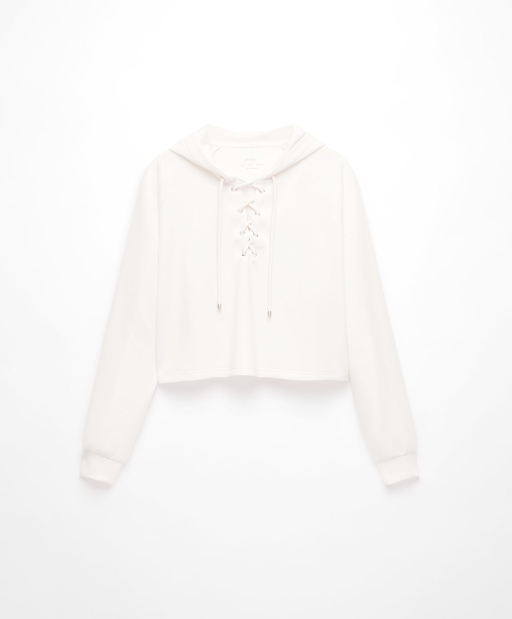 Oysho Csipke-up Modal Sweatshirt Cream-white | AYDPRL-205