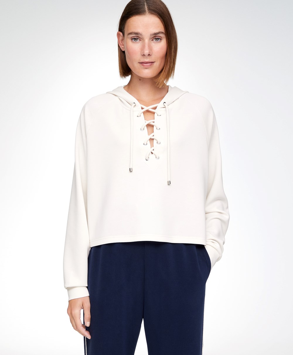 Oysho Csipke-up Modal Sweatshirt Cream-white | AYDPRL-205