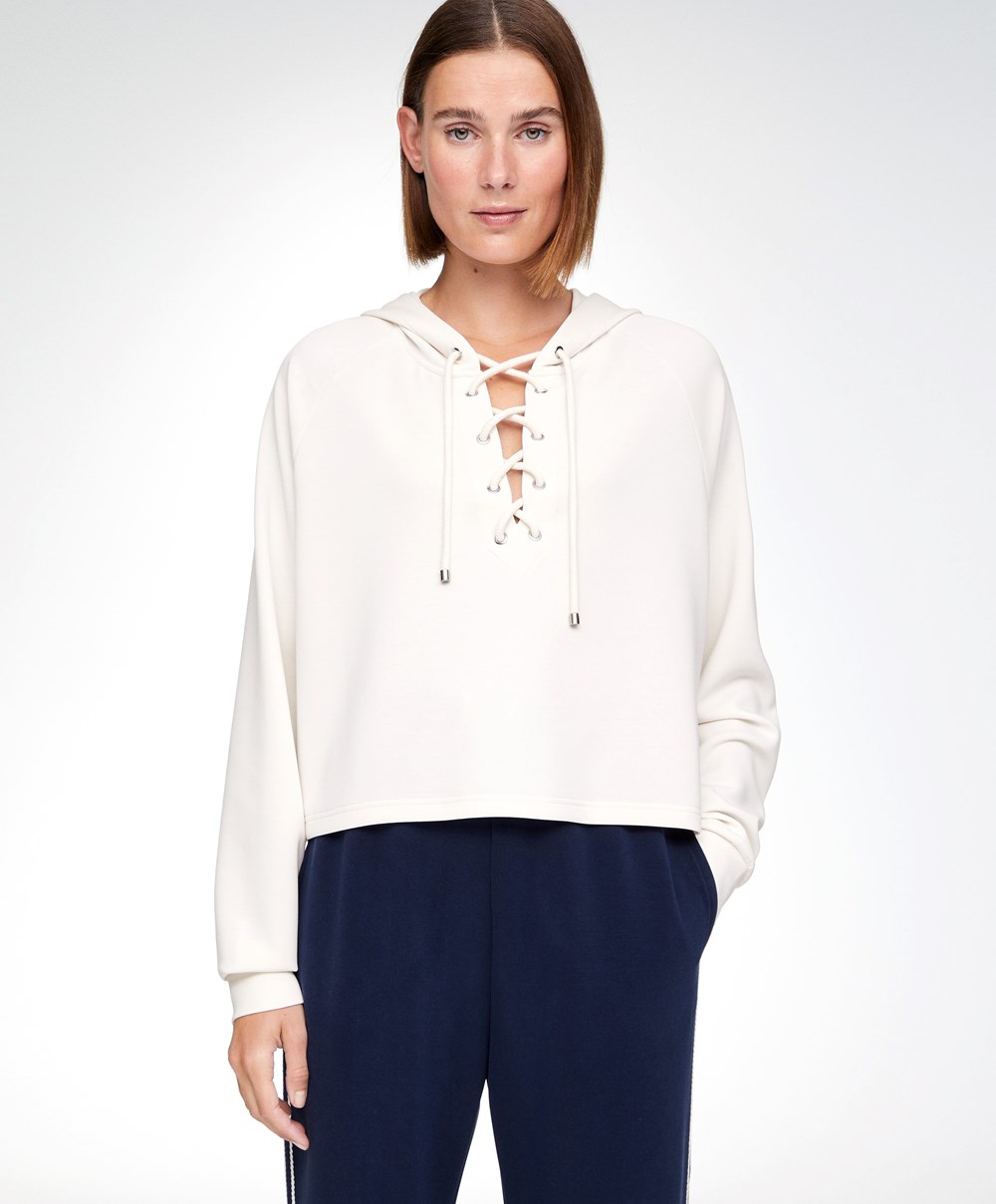 Oysho Csipke-up Modal Sweatshirt Cream-white | YETAQH-345