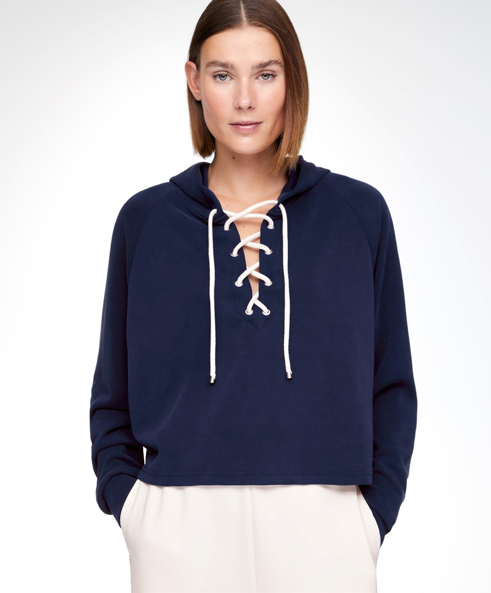 Oysho Csipke-up Modal Sweatshirt Sötétkék Kék | MCYDUR-749