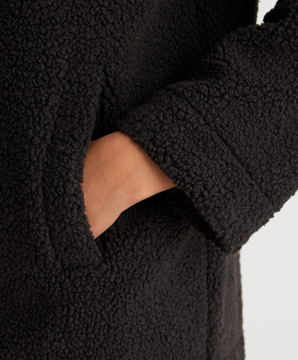 Oysho Csuklyás Fleece Jacket Fekete | TQLJOB-956