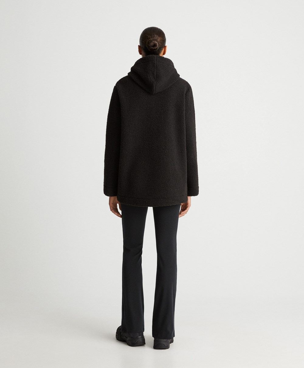 Oysho Csuklyás Fleece Jacket Fekete | TQLJOB-956