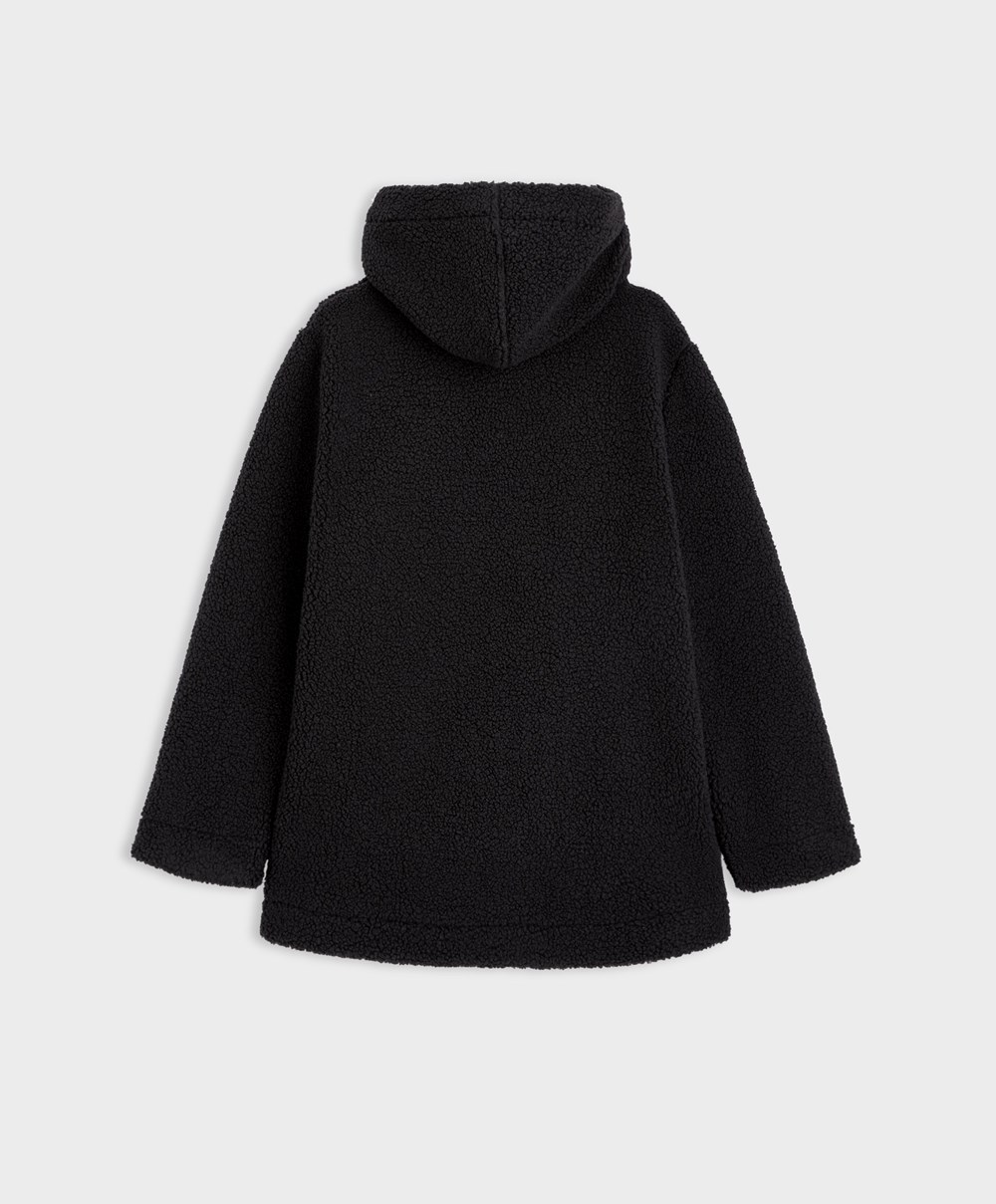 Oysho Csuklyás Fleece Jacket Fekete | TQLJOB-956