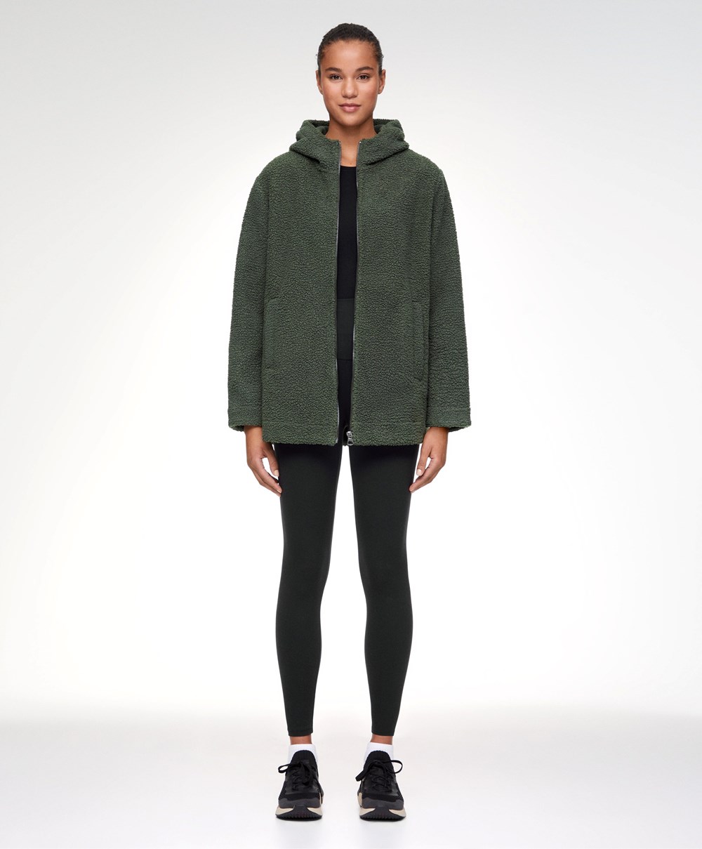 Oysho Csuklyás Fleece Jacket Khaki | JEMQAC-807