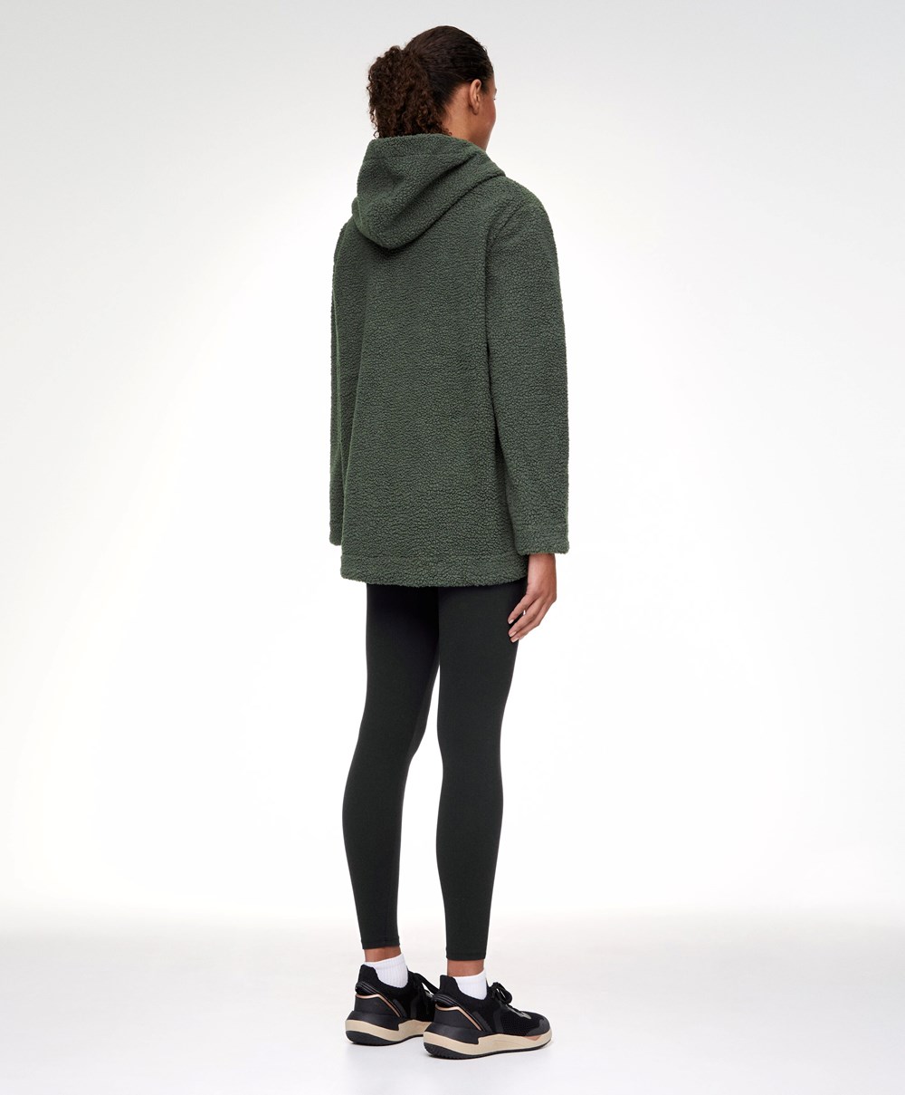 Oysho Csuklyás Fleece Jacket Khaki | JEMQAC-807