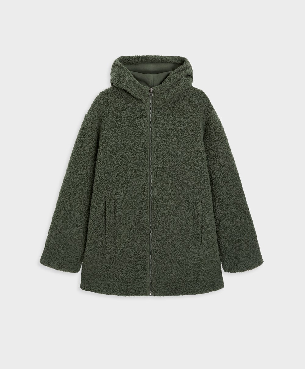 Oysho Csuklyás Fleece Jacket Khaki | JEMQAC-807