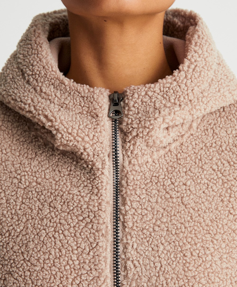 Oysho Csuklyás Fleece Jacket Soft Mink | SPUGZX-452