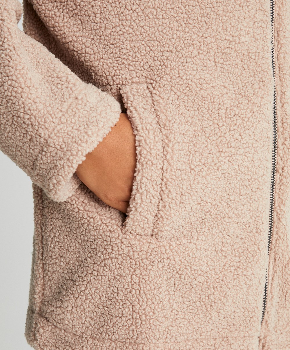 Oysho Csuklyás Fleece Jacket Soft Mink | SPUGZX-452