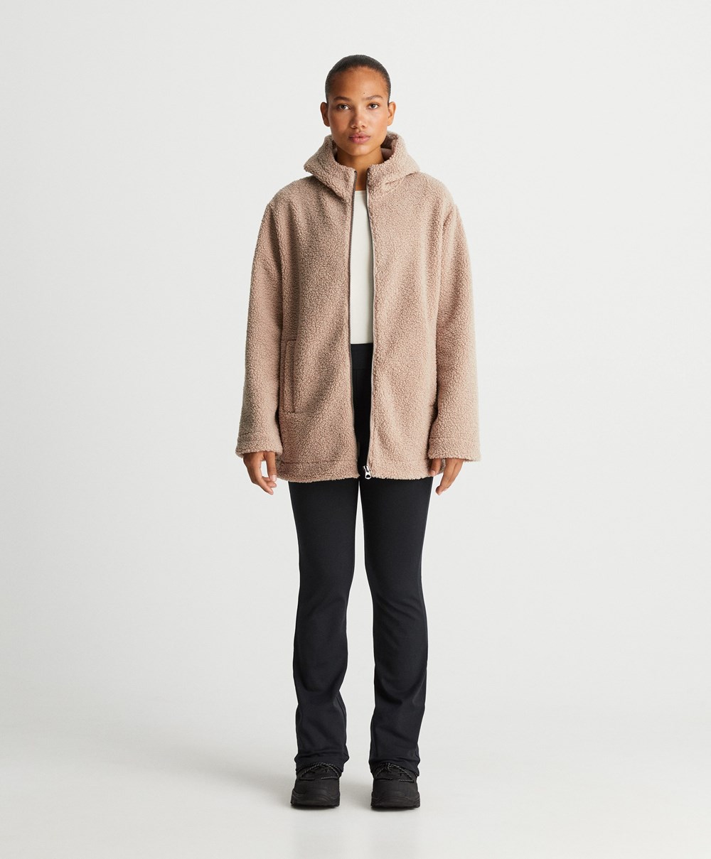 Oysho Csuklyás Fleece Jacket Soft Mink | SPUGZX-452