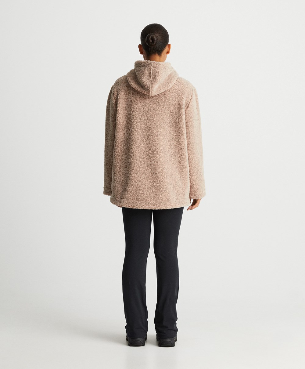 Oysho Csuklyás Fleece Jacket Soft Mink | SPUGZX-452