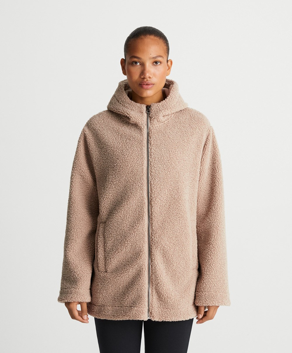 Oysho Csuklyás Fleece Jacket Soft Mink | SPUGZX-452